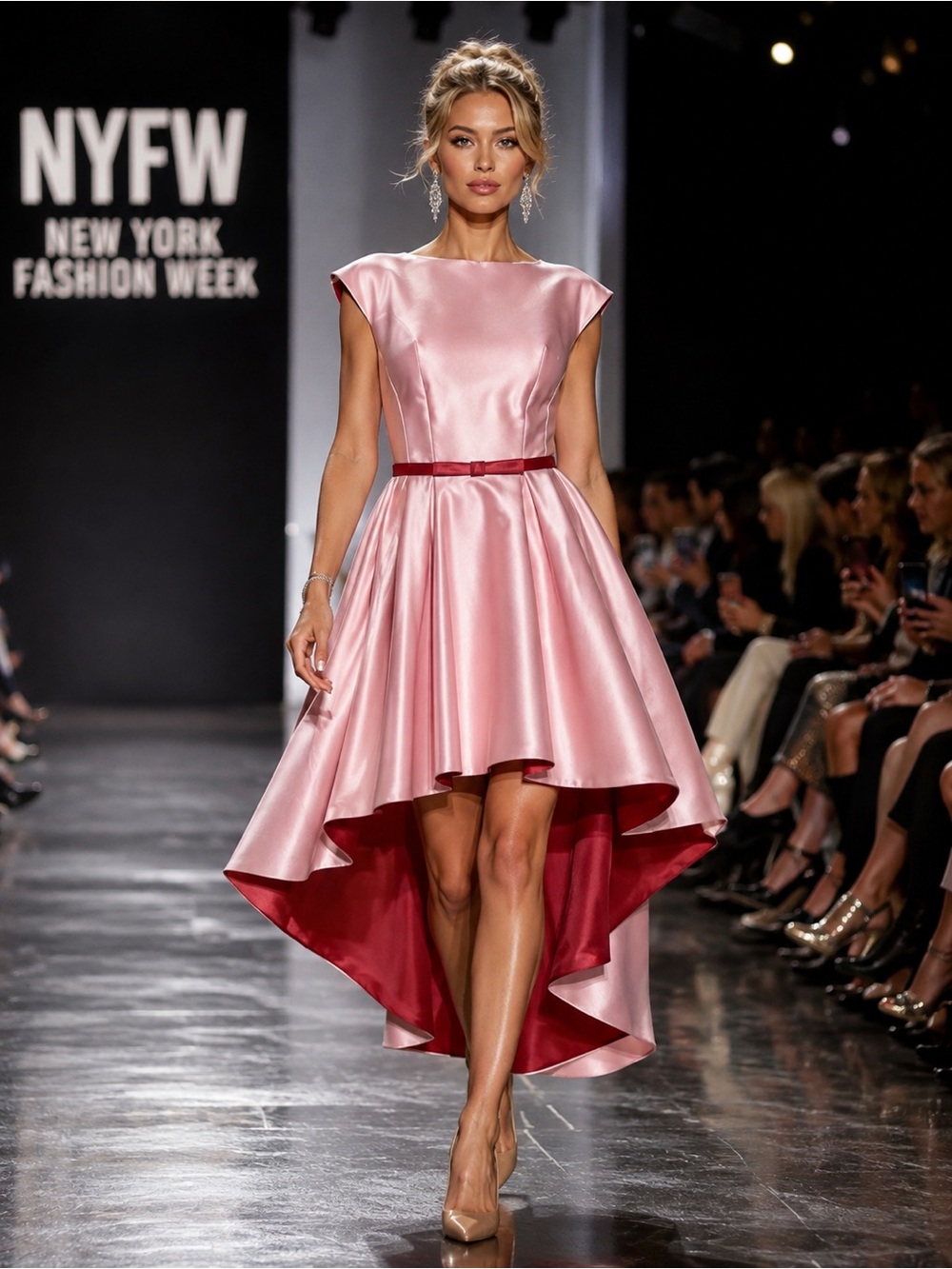 Mac Duggal Pink Satin High-Low Cocktail Dress